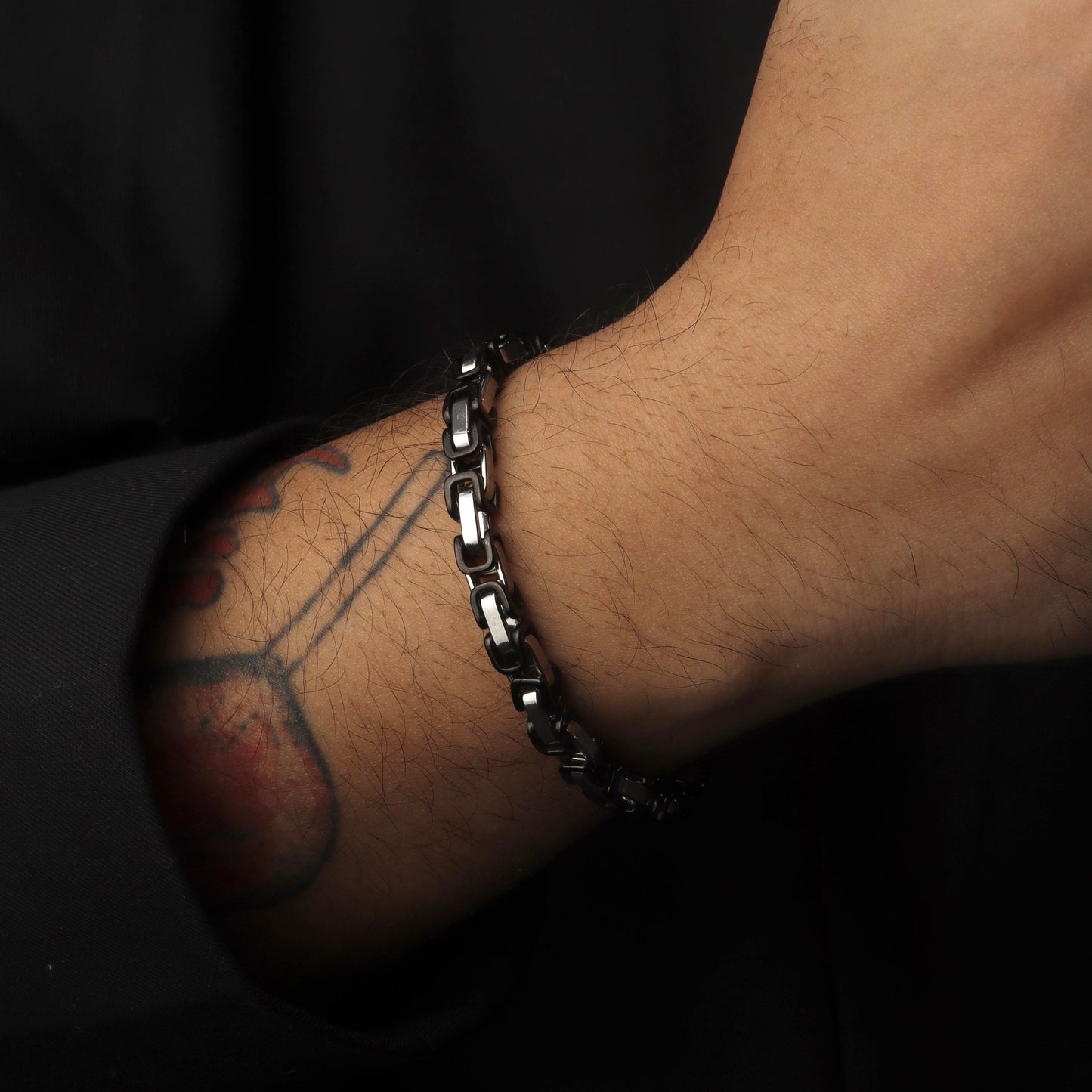 Men Jewelry KENLEY Black/Silver Interlock Bracelet Plain ID Plate No Engraved Fashion For Men