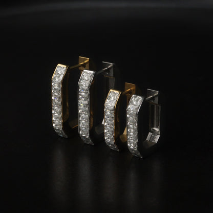 BREE Rectangle Silver/Gld Small & Big Edge Embedded Clip Earrings