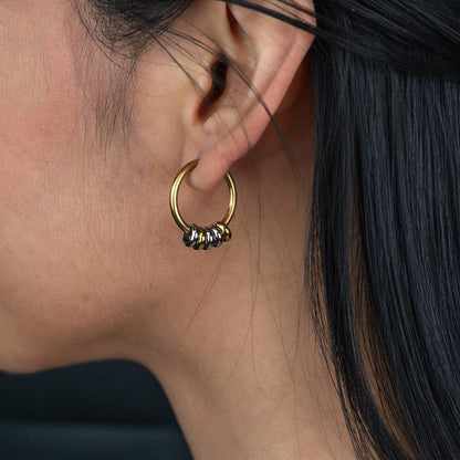 PAV Two Toned Beads Circular Hoop Earrings for Women's