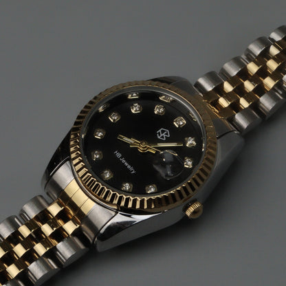 MAUDE Two-Tone Black Dial Quartz Thin Strap Fashion Watch