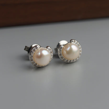 PURLIE S925 Silver White Fresh Water Pearl