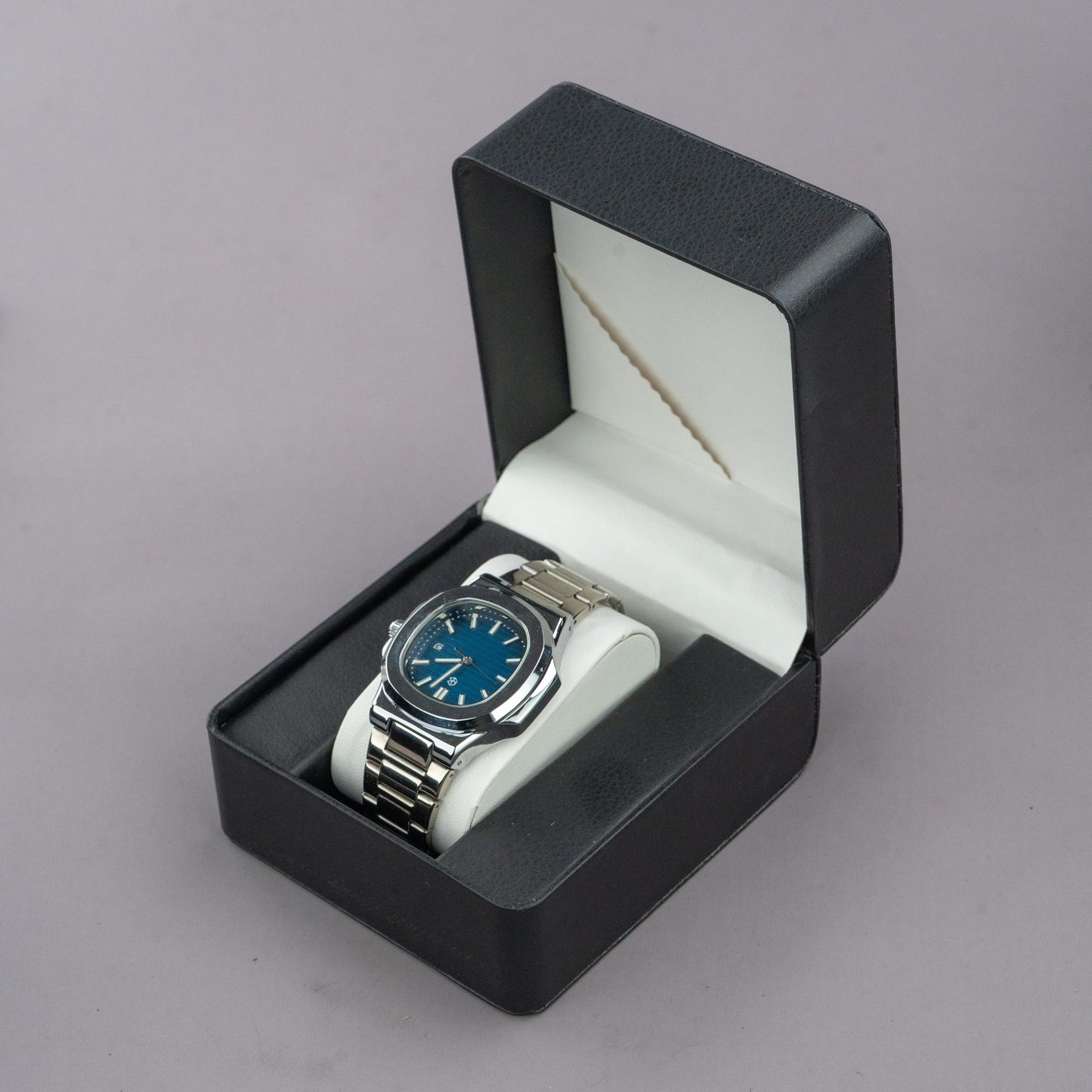 CALYTHON Navy Blue Square Silver Strap Men's Watch