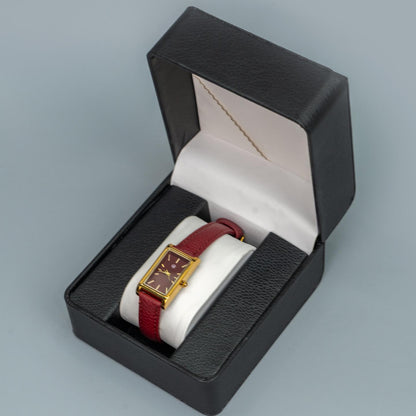 DANIELLA Maroon Rectangular Leather Women’s Fashion Watch