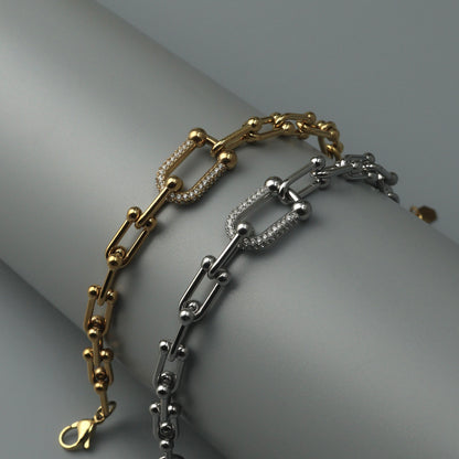 BENICE Gld/Silver Centered U Full Embedded Hollow Buckle Bracelet Fashion