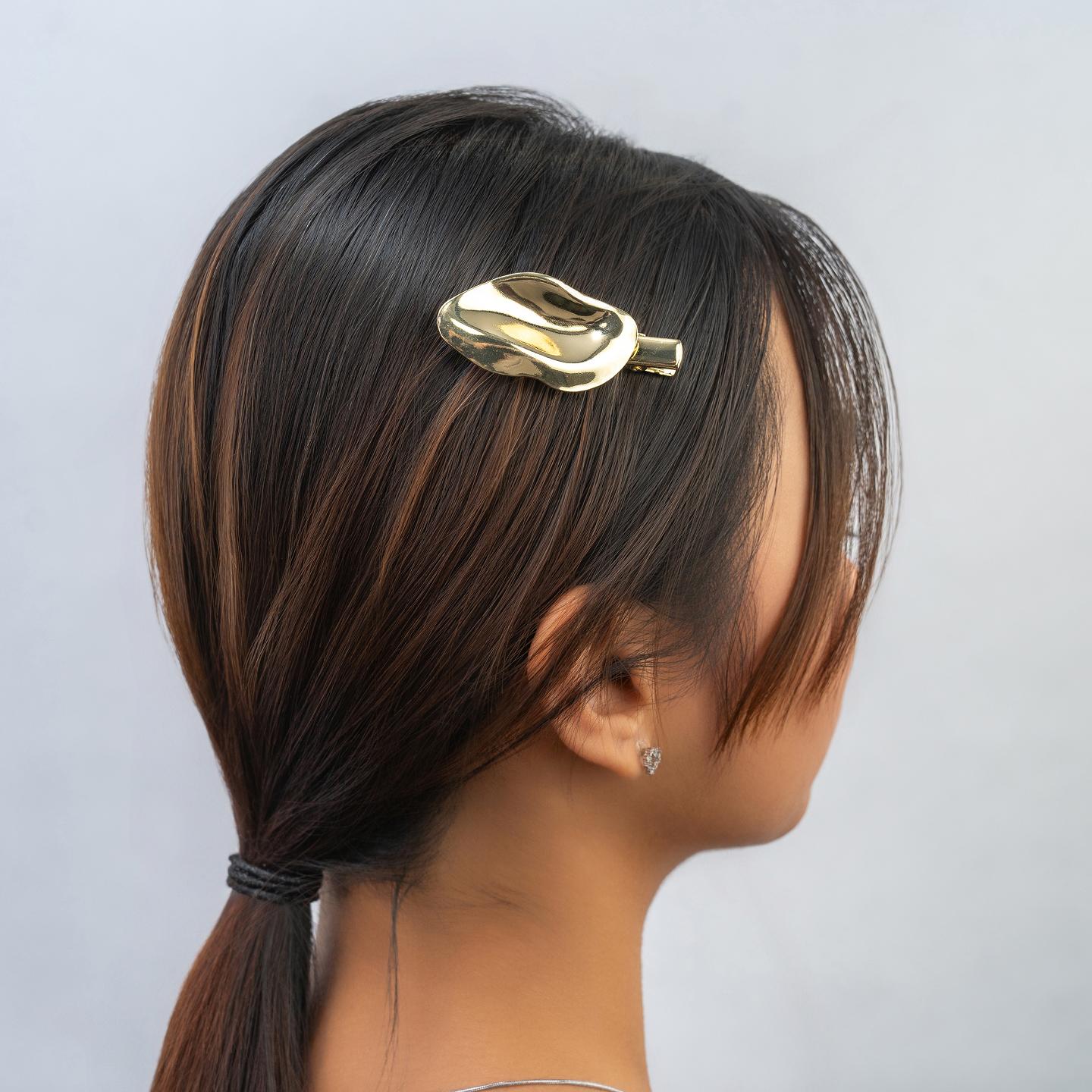 Hair Clip CRYST Gold and Silver Pair Irregular Melted Leaf Snap Clip for Women
