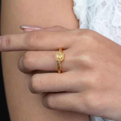 AZELIE Cushion Yellow Twisted Adjustable Ring for Women