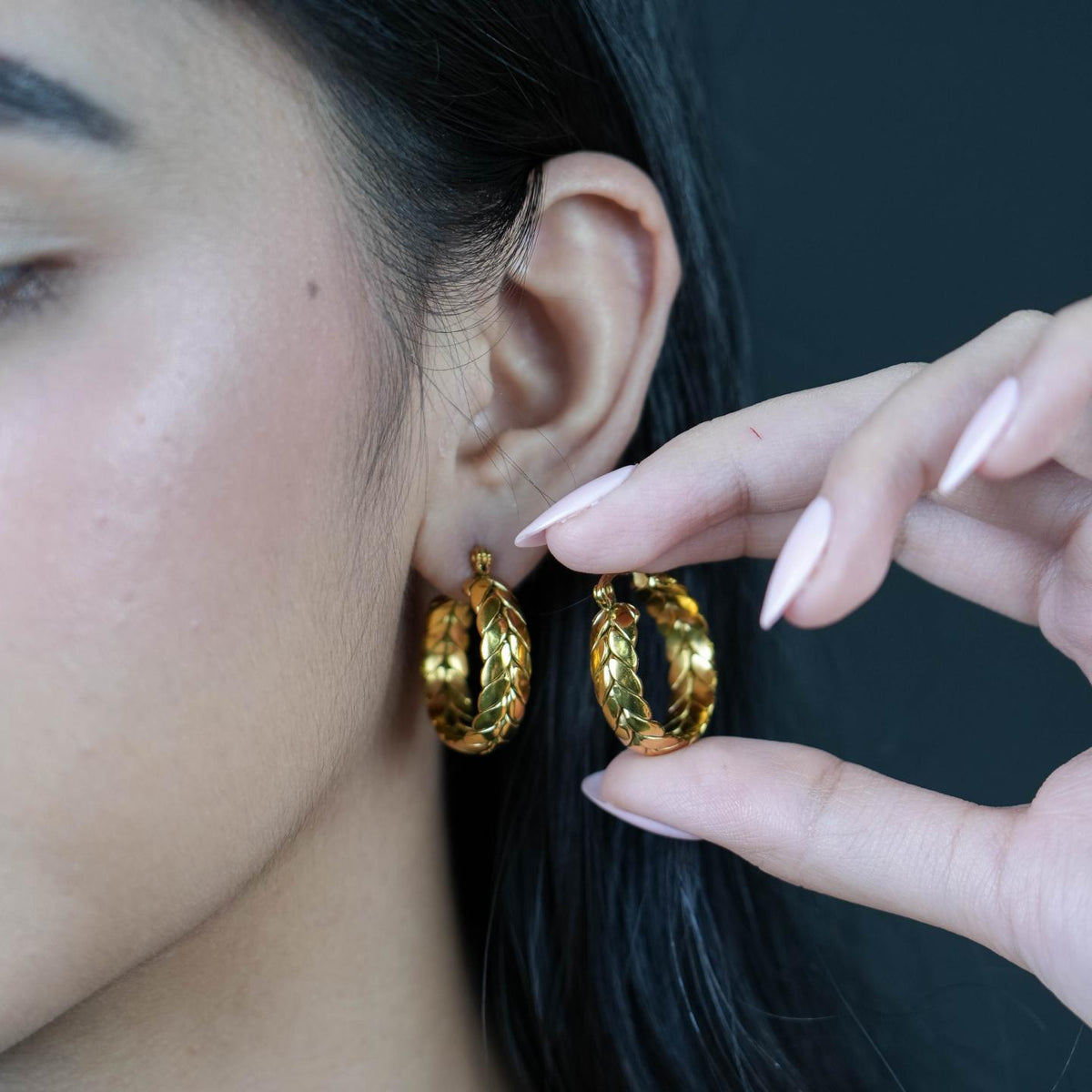 TREVELLA Wheat Leaf Saddleback Hoop Earrings