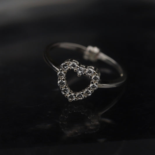 TILLIE S925 Silver Hollow Heart Adjustable Ring for Women