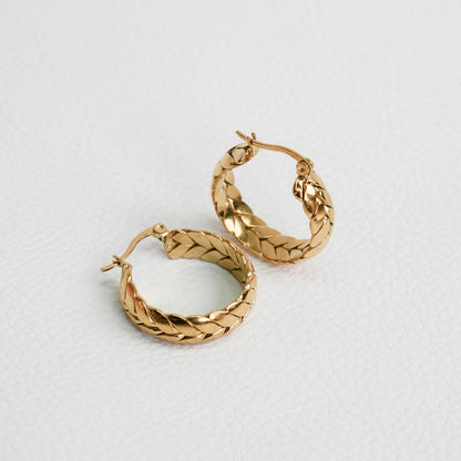 TREVELLA Wheat Leaf Saddleback Hoop Earrings