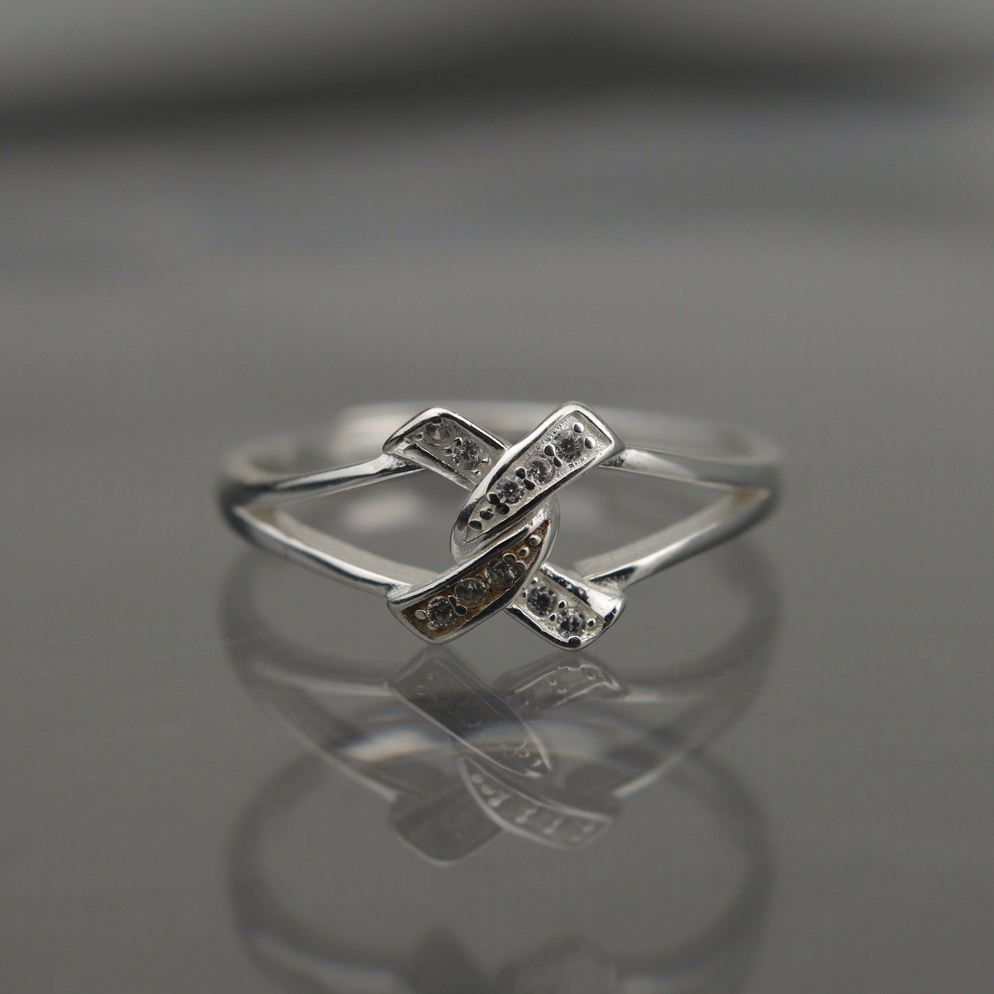 MIRA S925 Silver X Knot Adjustable Ring for Women