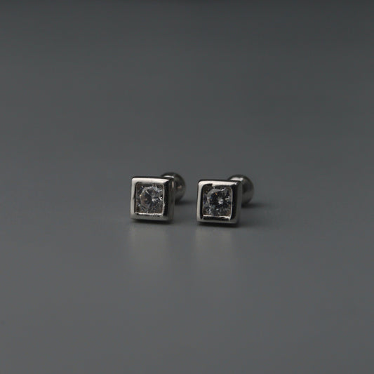 KOA S925 Silver Mini Square Embedded Stud Earrings