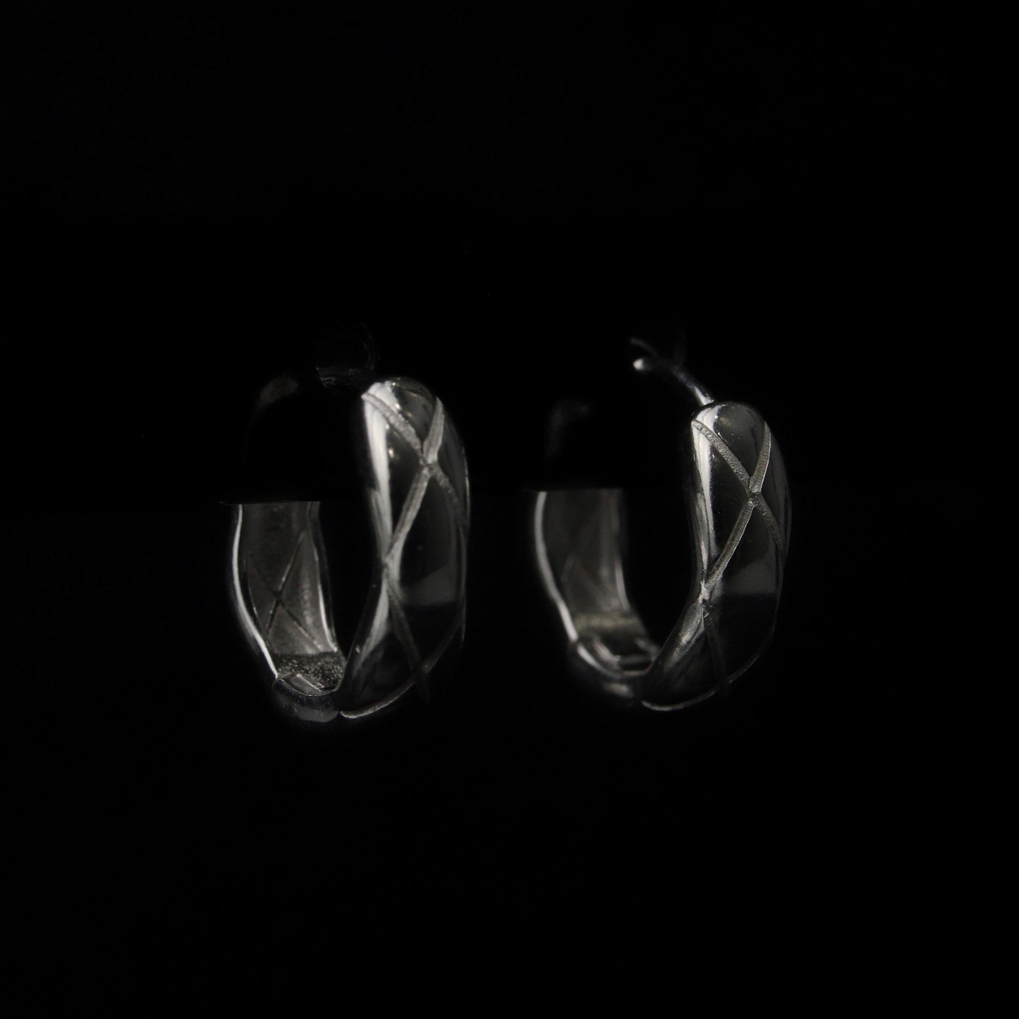 SANA S925 Silver Cross Pattern Huggie Hoop Earrings