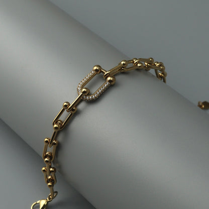 BENICE Gld/Silver Centered U Full Embedded Hollow Buckle Bracelet Fashion