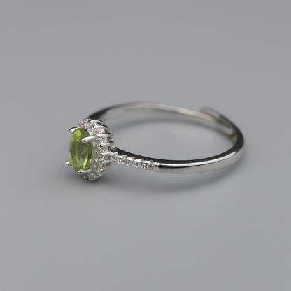 Silver Adjustable Ring Peridot Gemstone Pawnable Women's Accessories with AGCL Certification