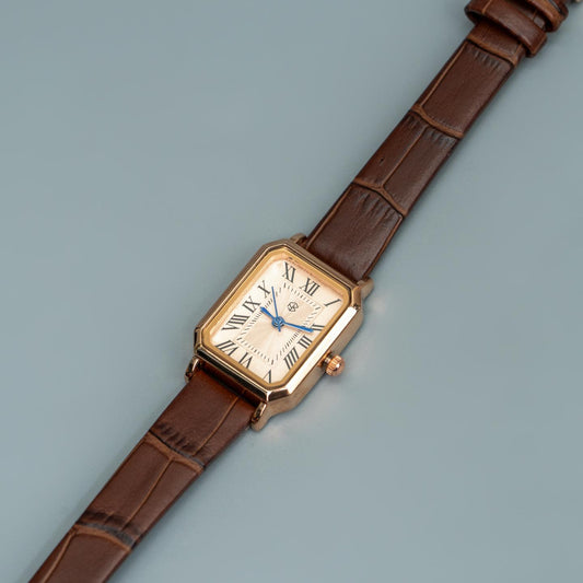 ZHAYNE Roman Numerical Vintage Brown Octagonal Rectangle Leather Women’s Fashion Watch