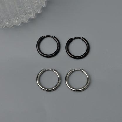 RADHA Silver/Black Small Thin Hinged Hoop Earrings Women's