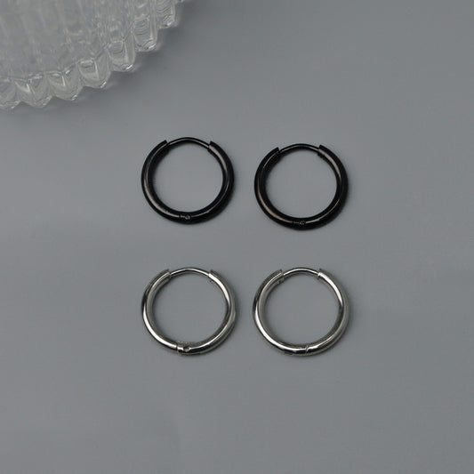 RADHA Silver/Black Small Thin Hinged Hoop Earrings Women's