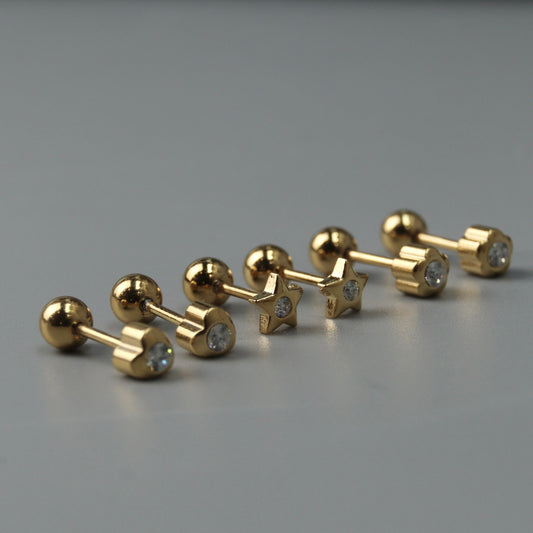 Mini Various Embedded Shapes Stud De Roscas Earrings