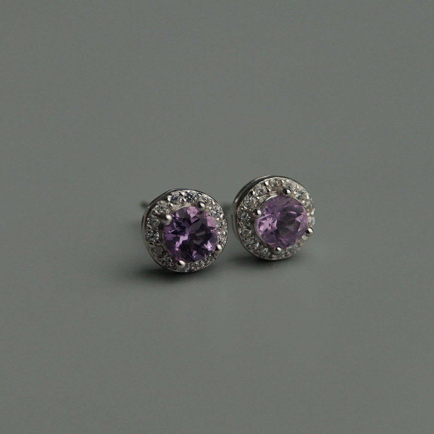 Pawnable Natural Amethyst Gemstone S925 Silver Stud Earrings with AGCL Certification