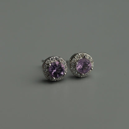 Pawnable Natural Amethyst Gemstone S925 Silver Stud Earrings with AGCL Certification