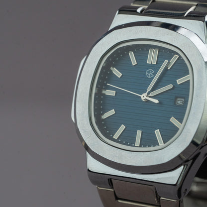 CALYTHON Navy Blue Square Silver Strap Men's Watch