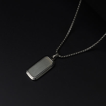 HB Men Jewelry ROGER Silver Rectangle Pendant Chain Necklace For Men's