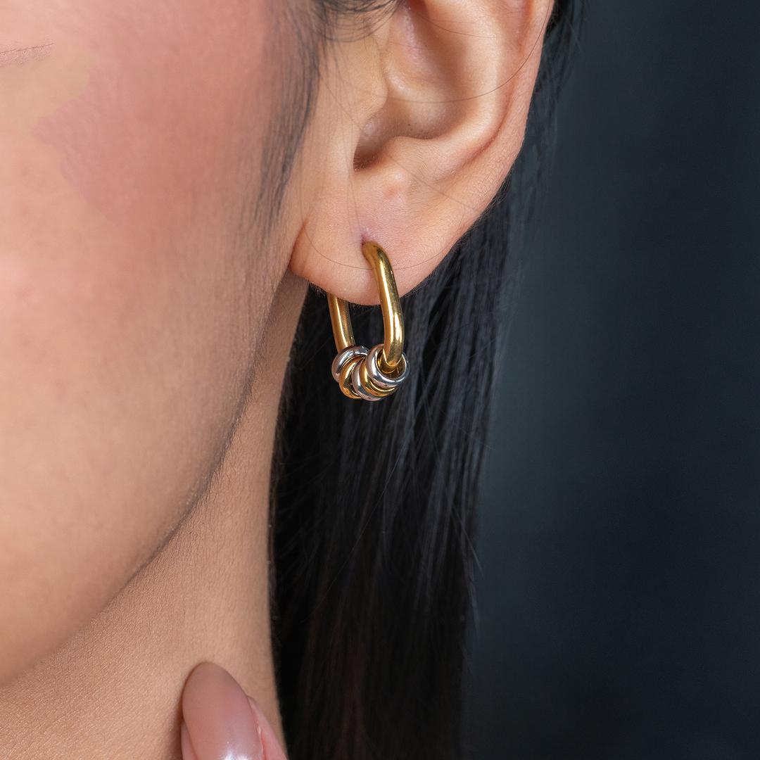 PAVI Two Toned Beads Oval Small Hoop Earrings for Women's