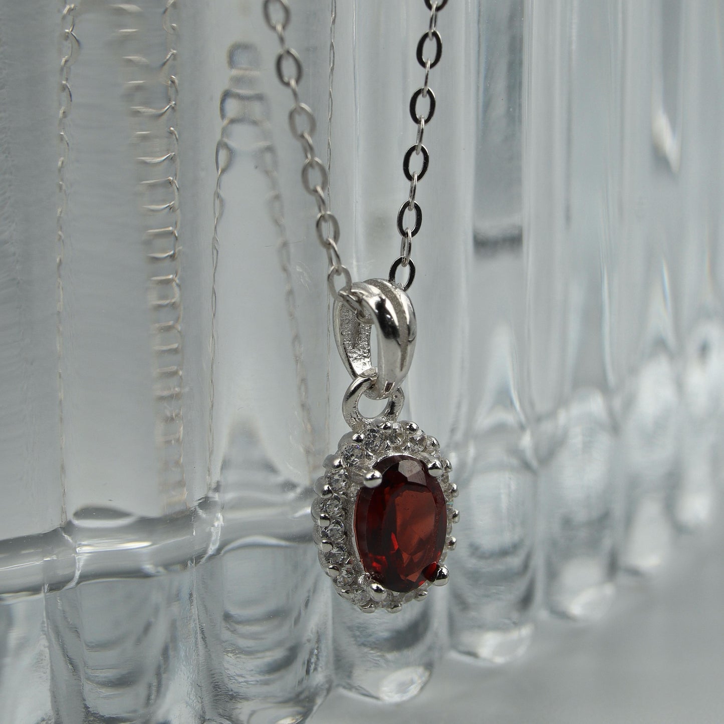 Oval Pendant Rhodolite Garnet Gemstone S925 Silver Chain Necklace