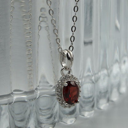 Oval Pendant Rhodolite Garnet Gemstone S925 Silver Chain Necklace