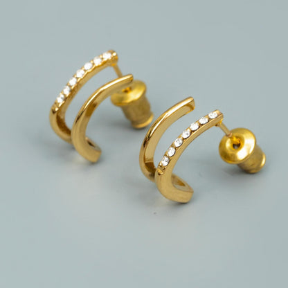 CEVY Hollow J Shaped Embedded Stud Earrings for Women's