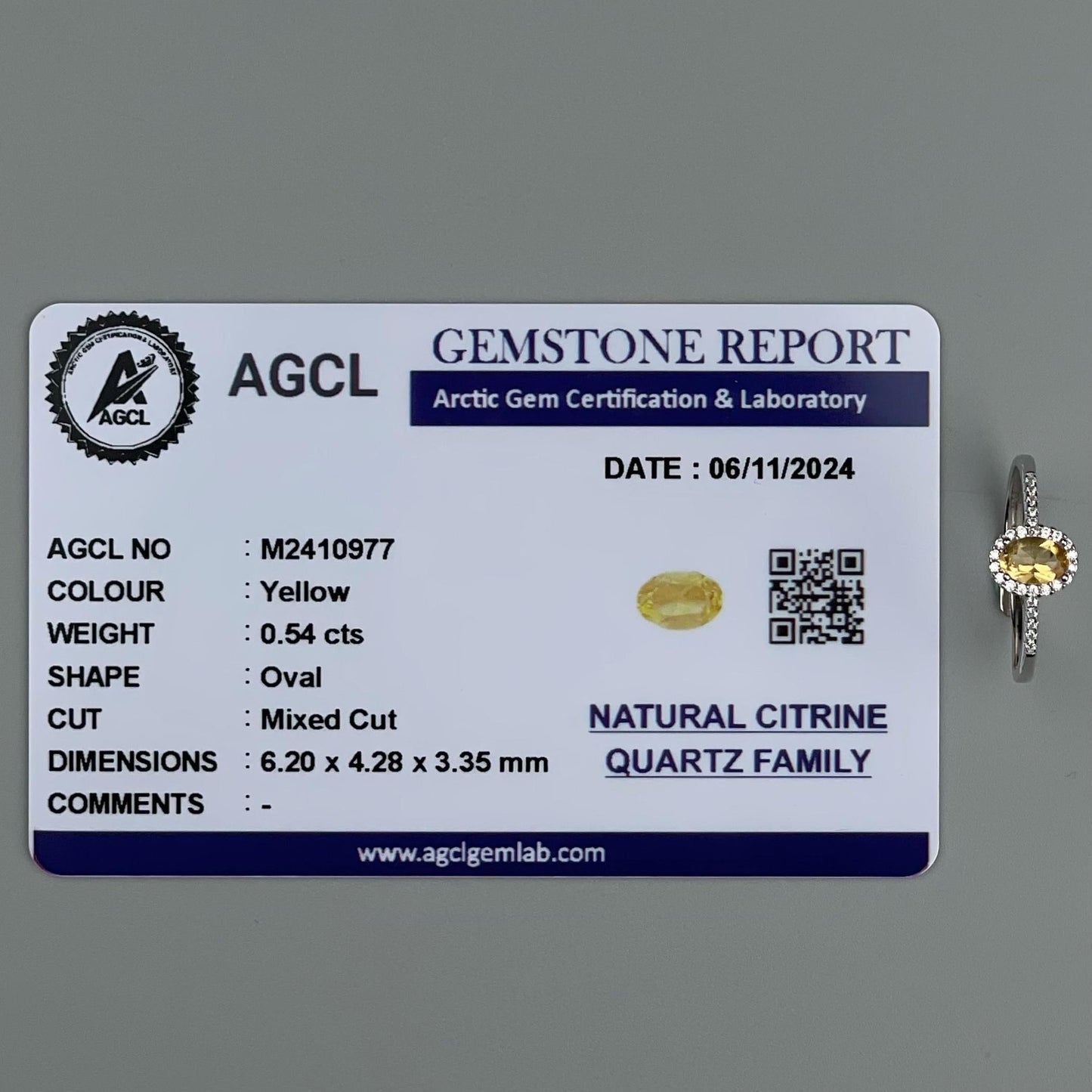 Silver Adjustable Ring Citrine Yellow Gemstone Pawnable Women's Accessories with AGCL Certification