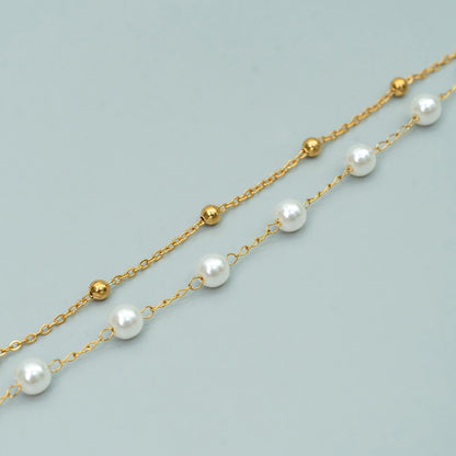 SIBALI Synthetic Pearl Double Bead Chain Anklet/Bracelet Fashion Fashion Accessory for Women