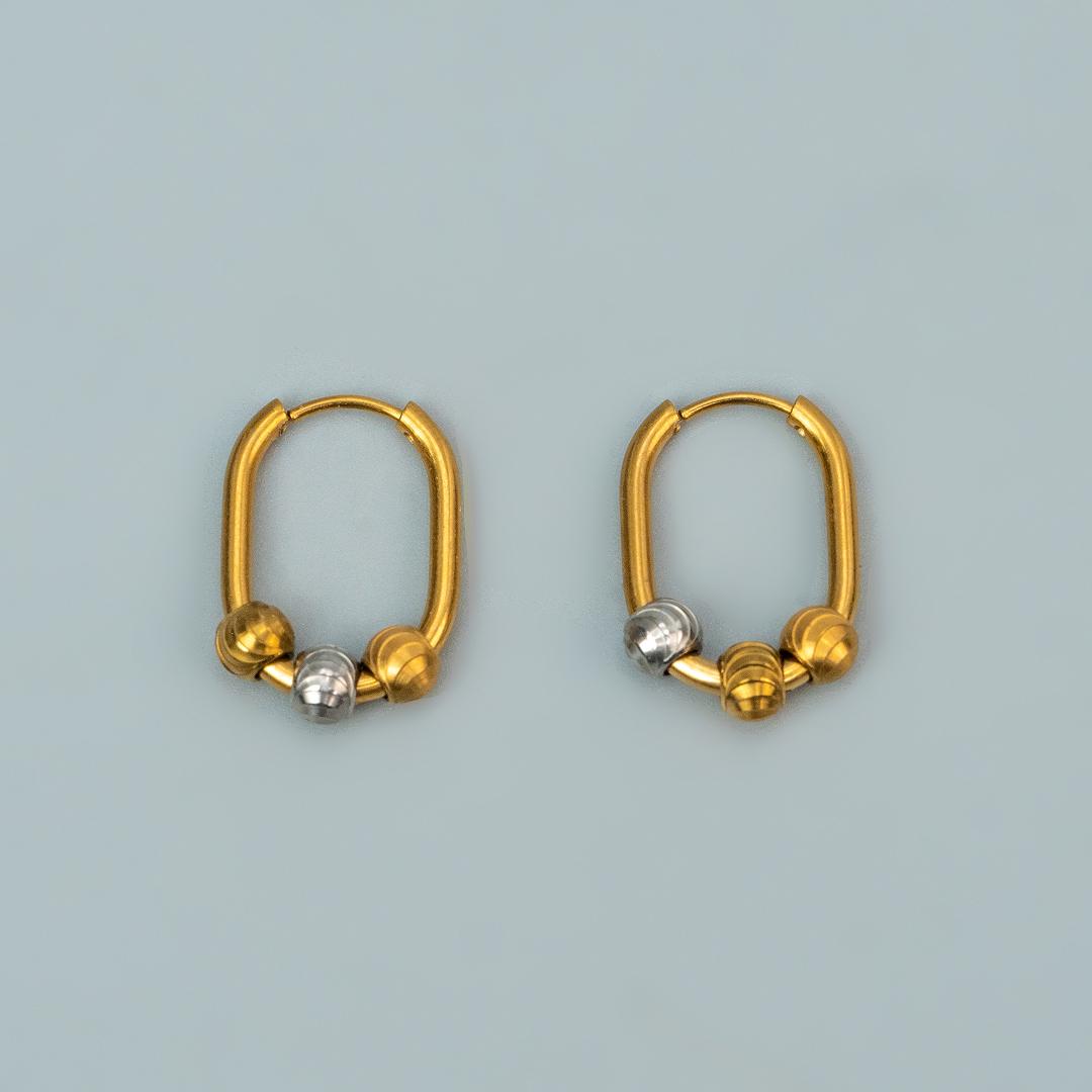 PORA Two Toned Beads Big Oval Hoop Earrings for Women's
