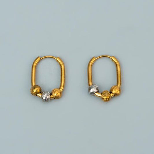 PORA Two Toned Beads Big Oval Hoop Earrings for Women's