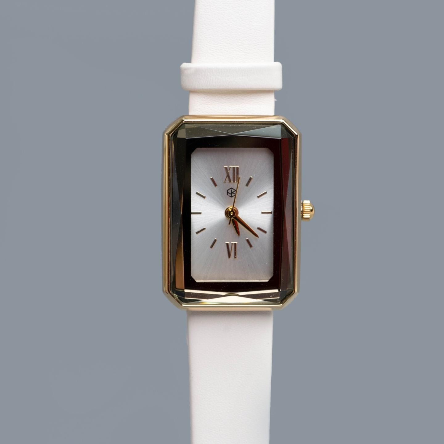 ALPHA White Roman Numerical Vintage Rectangle Leather Watch