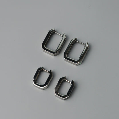 BREE Rectangle Silver/Gld Small & Big Edge Embedded Clip Earrings