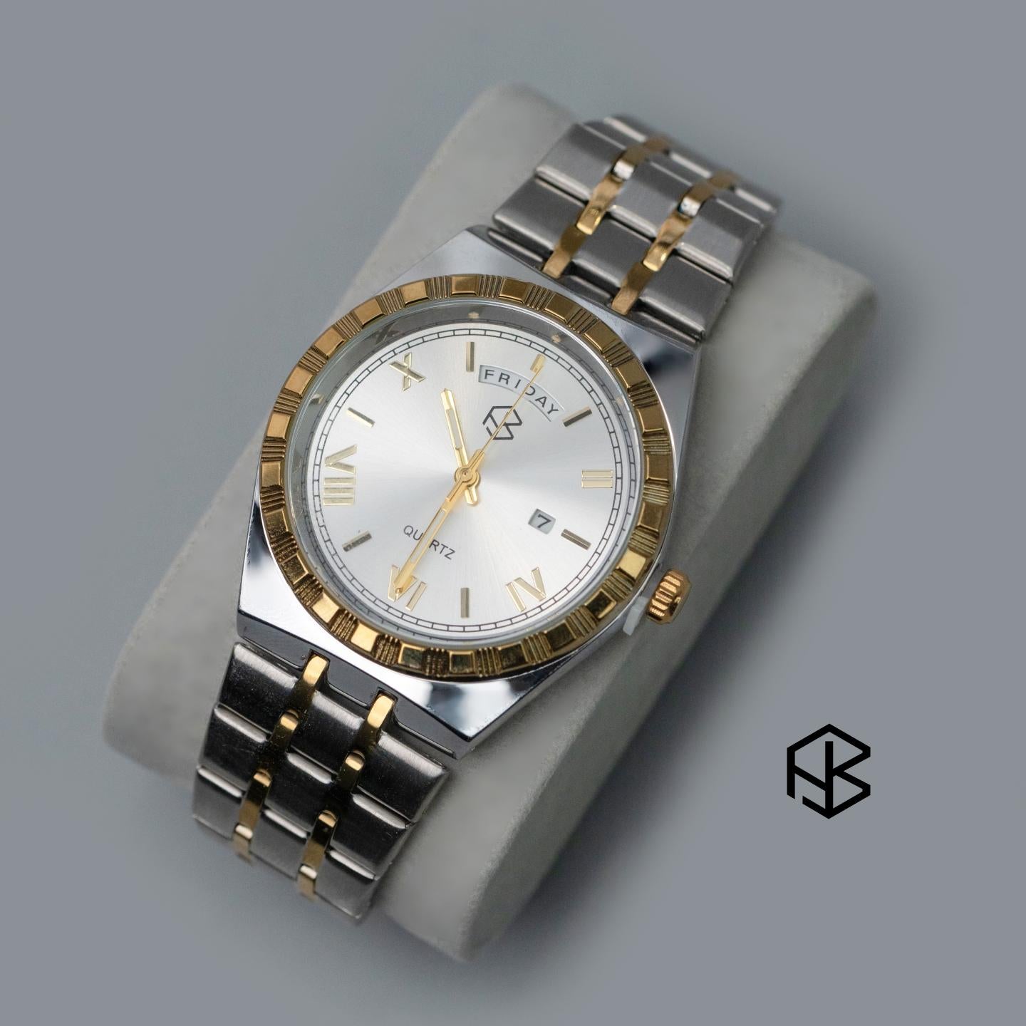 MARVONE Roman Numerical Luminous Dial Snake Two-Tone Men's Watch with Date and Day Display