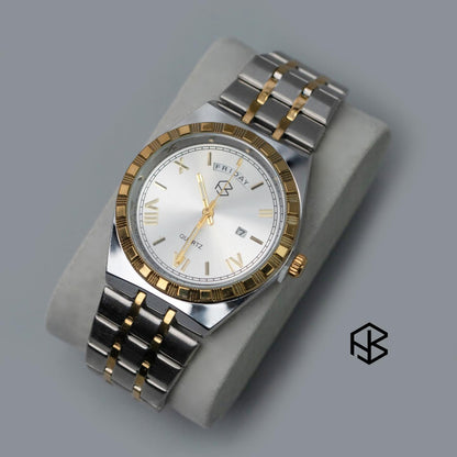 MARVONE Roman Numerical Luminous Dial Snake Two-Tone Men's Watch with Date and Day Display