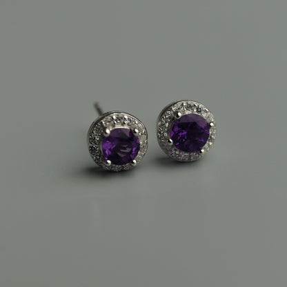 Pawnable Natural Amethyst Gemstone S925 Silver Stud Earrings with AGCL Certification