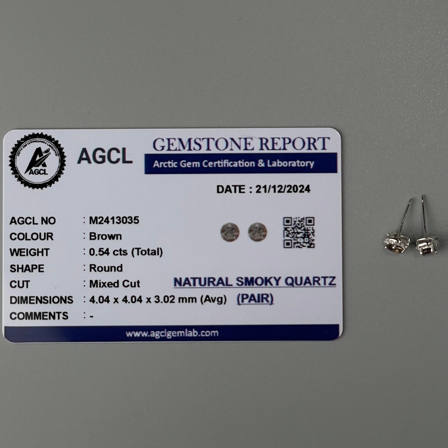 Pawnable Smoky Quartz Gemstone S925 Silver Stud Earrings with AGCL Certification