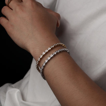Men Jewelry FINN Gld/Silver Tennis Rectangle Link Bracelet Full Embedded Fashion For Men's