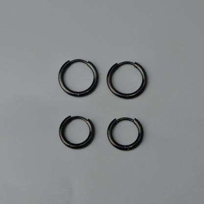 RADHA Silver/Black Small Thin Hinged Hoop Earrings Women's