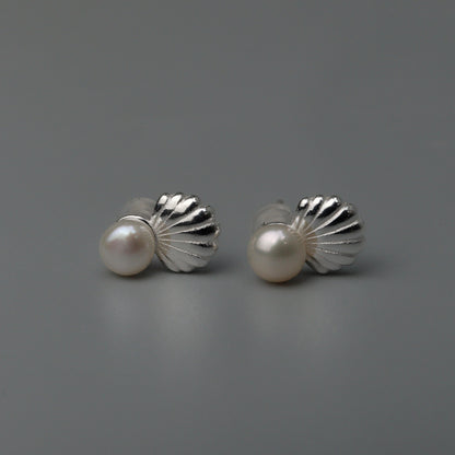 PEBBLE S925 Silver Clamp Pearl Stud Earrings Women's