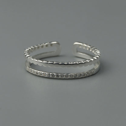 S925 Silver Versatile Shapes Embedded Adjustable Ring Women's