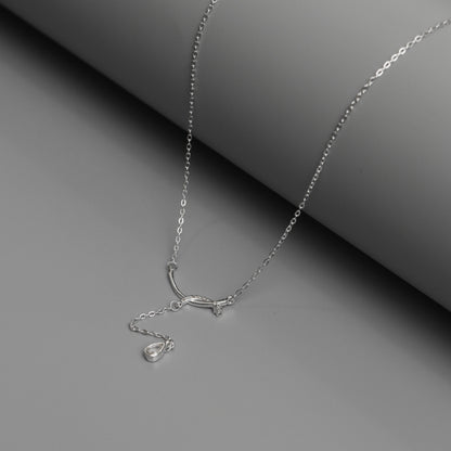 CLAIRO S925 Silver Curve Water Drop Pendant Chain Necklace for Women