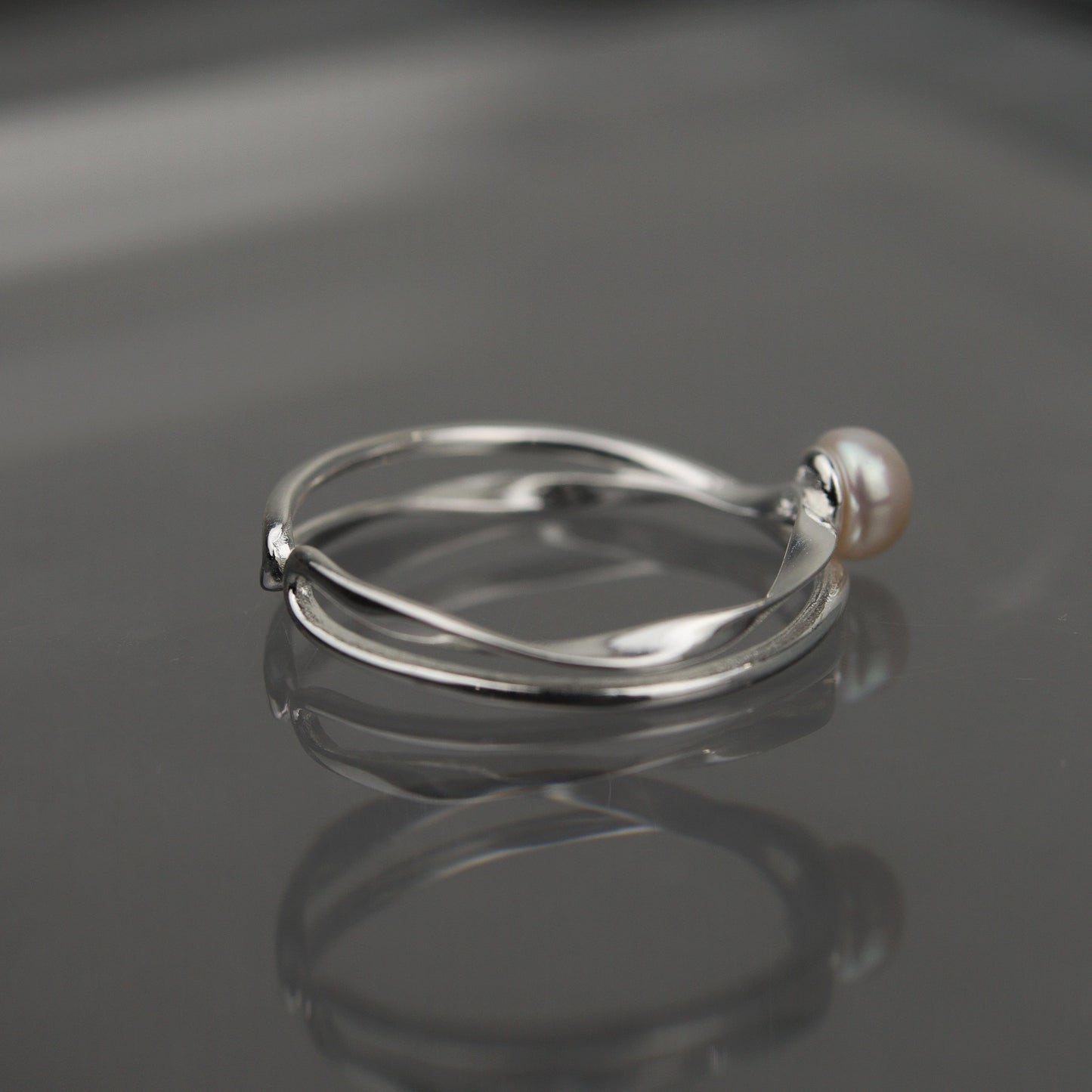 MYLO S925 Silver Fresh Water Pearl Adjustable Ring