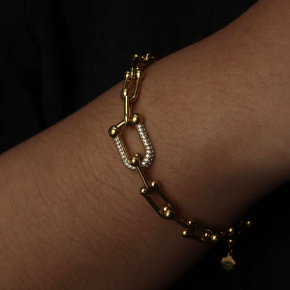 BENICE Gld/Silver Centered U Full Embedded Hollow Buckle Bracelet Fashion