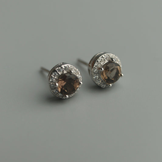 Pawnable Smoky Quartz Gemstone S925 Silver Stud Earrings with AGCL Certification