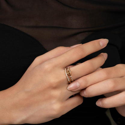 OVELIX Silver/Gld Geometric Loop with Embedded Adjustable Open Double Band Ring Fashion