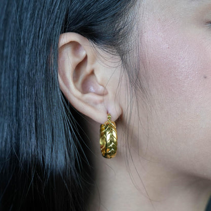 TREVELLA Wheat Leaf Saddleback Hoop Earrings